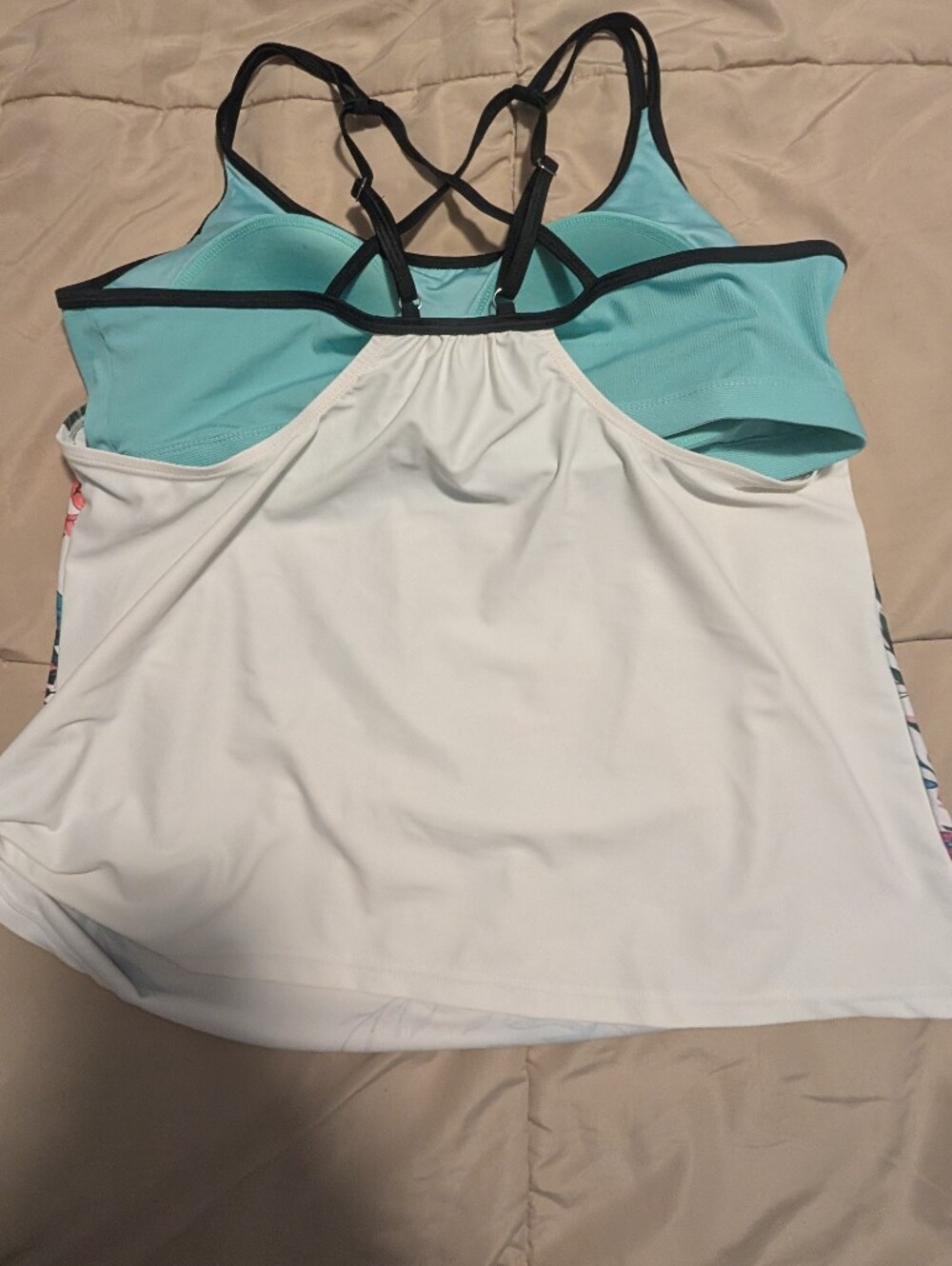 Free Country White Floral Tankini with Purple & Teal Accents - Picture 3 of 4